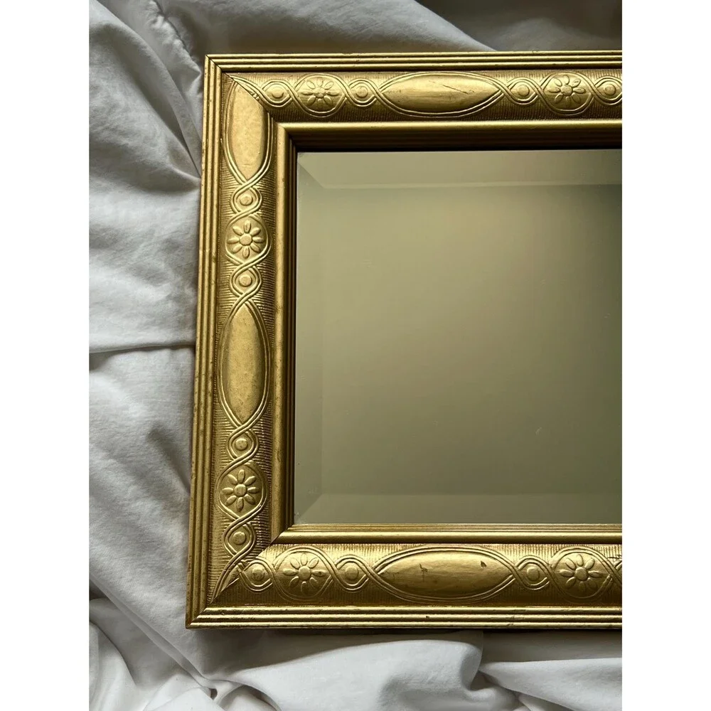 Vintage Engraved Gold Framed Square Mirror